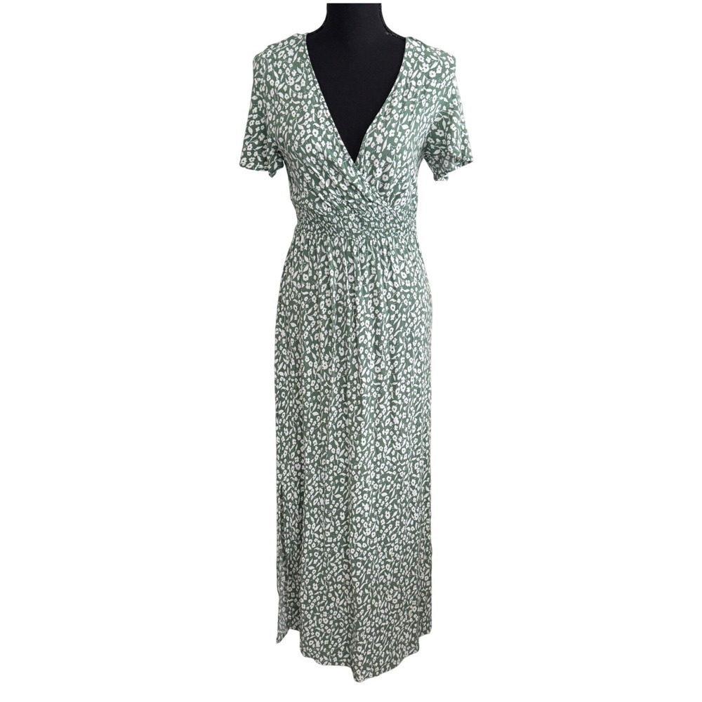 SHEIN Womens Cottagecore Ditsy Floral Smocked Waist Wrap Maxi Dress Size M Boho